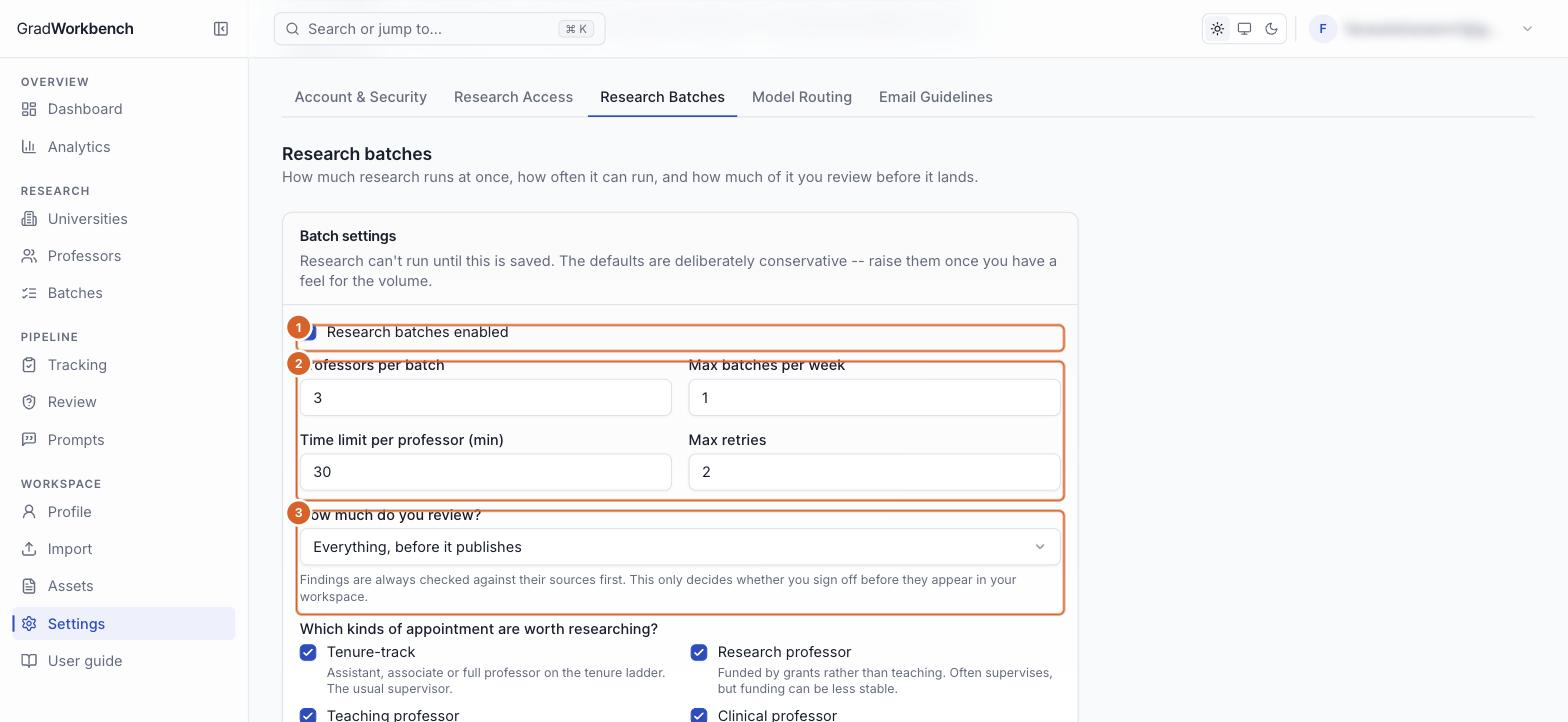 Batch settings