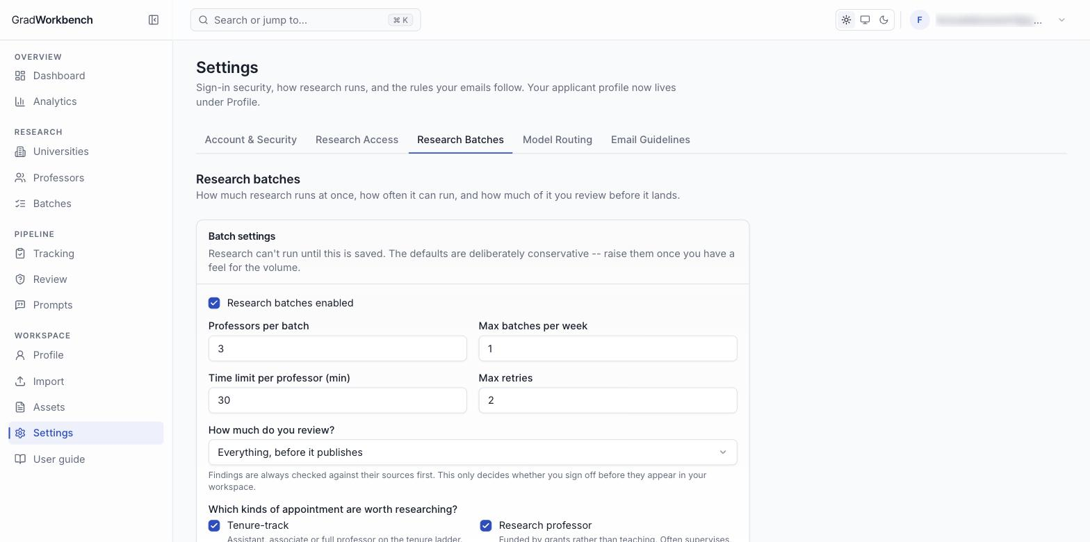Batch settings