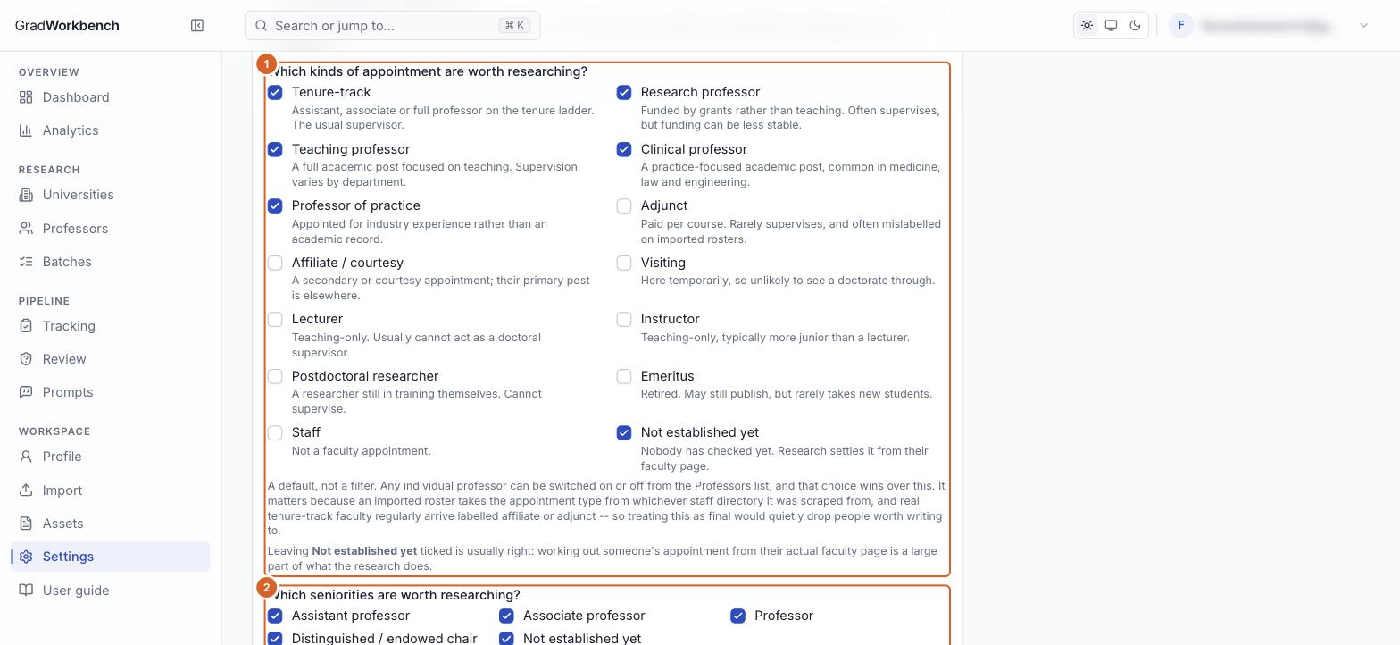 Appointment and seniority settings