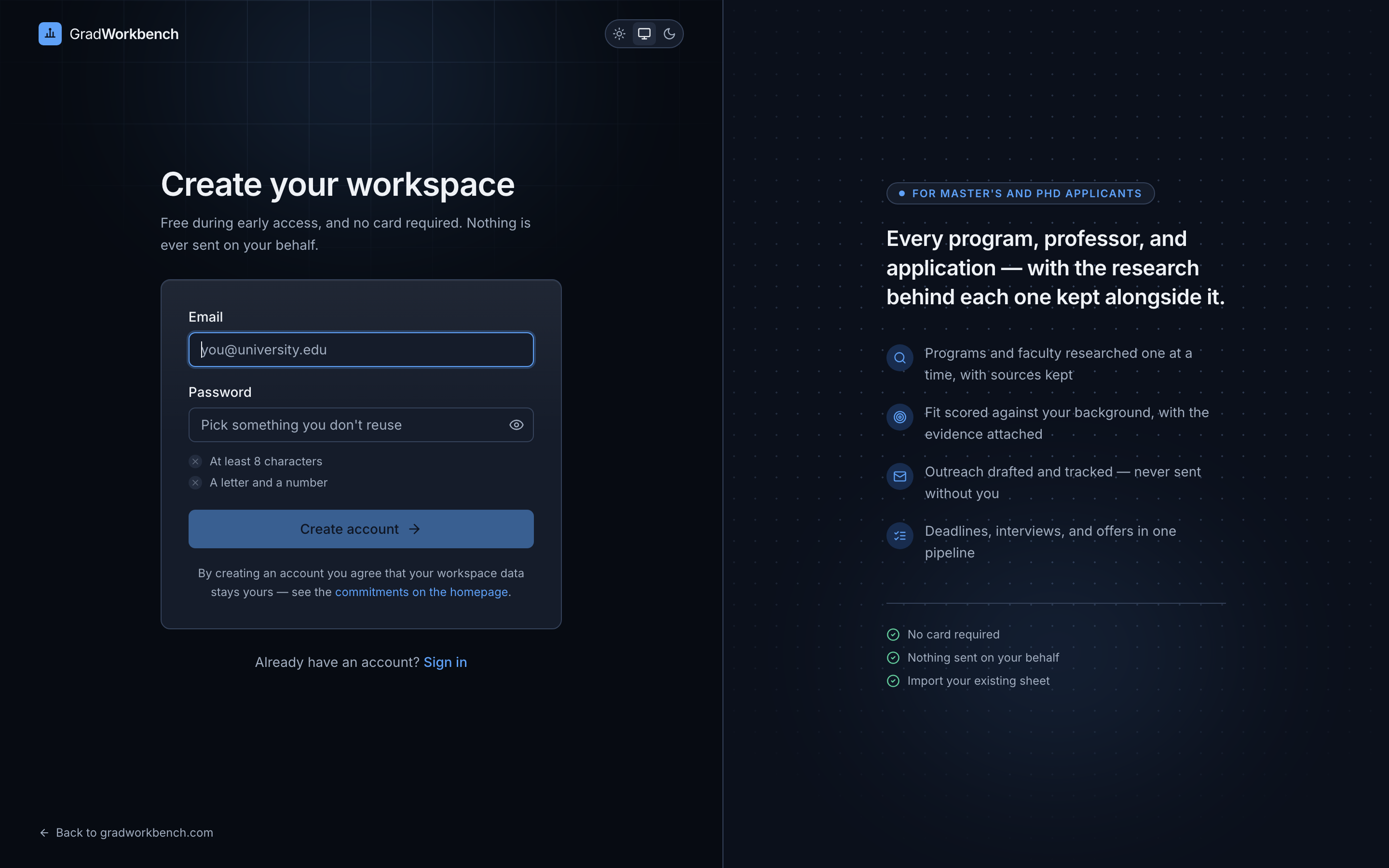 Creating an account